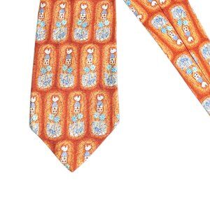 Michelsons London Silk Tie Men’s 58.5” Orange Blue Country Farmhouse Wide New